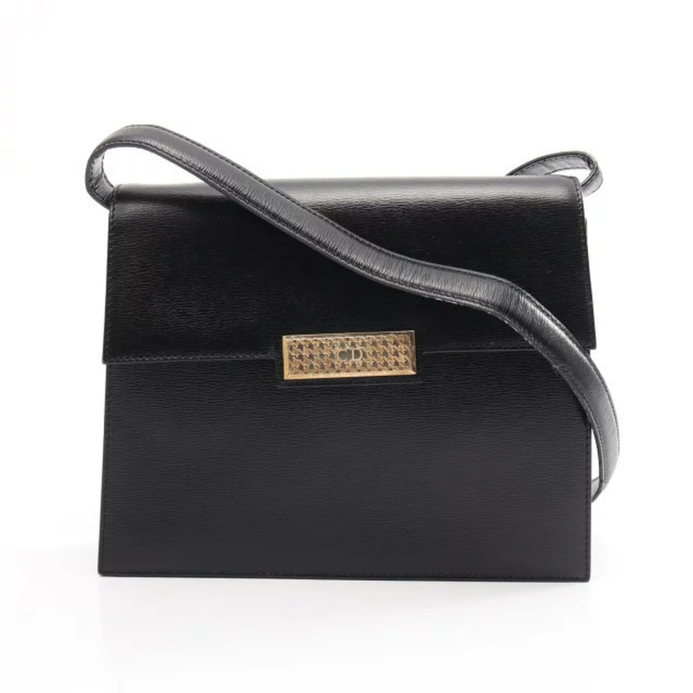 Christian Dior Vintage Logo Plaque Leather Crossbody Bag Black